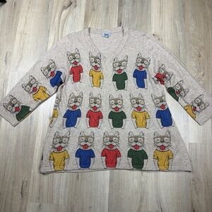 Shana Women's Sweater Large Frenchie Graphic Oversized Knit Wool Novelty Top